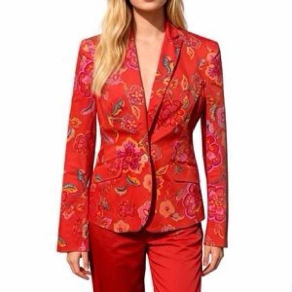 Jones New York Signature floral blazer orange. Size 14